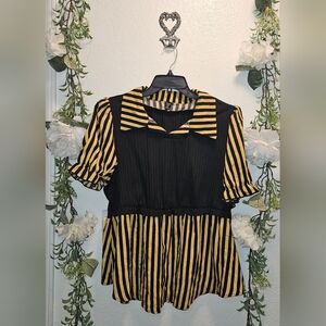 2XL Shein Black and Yellow striped blouse